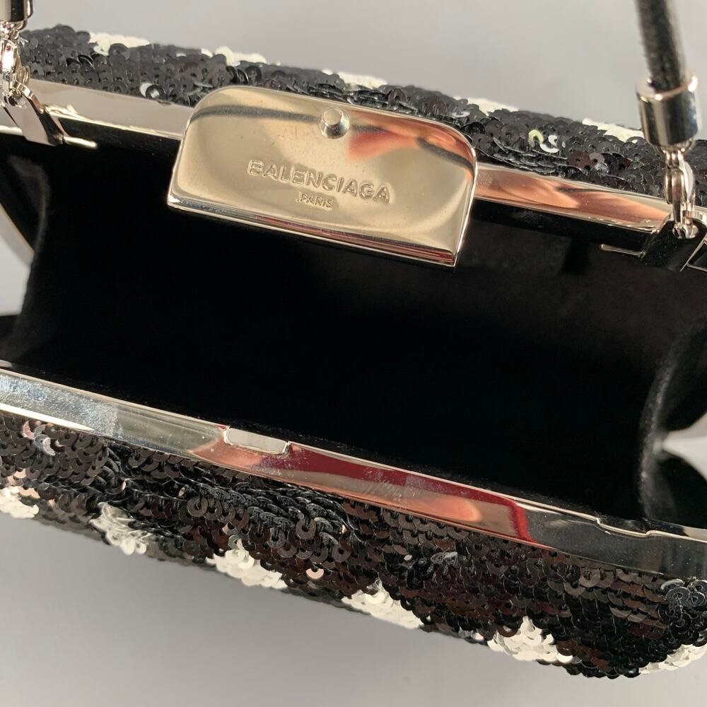 BALENCIAGA Black White Sequined Evening Handbag - Picture 6 of 6